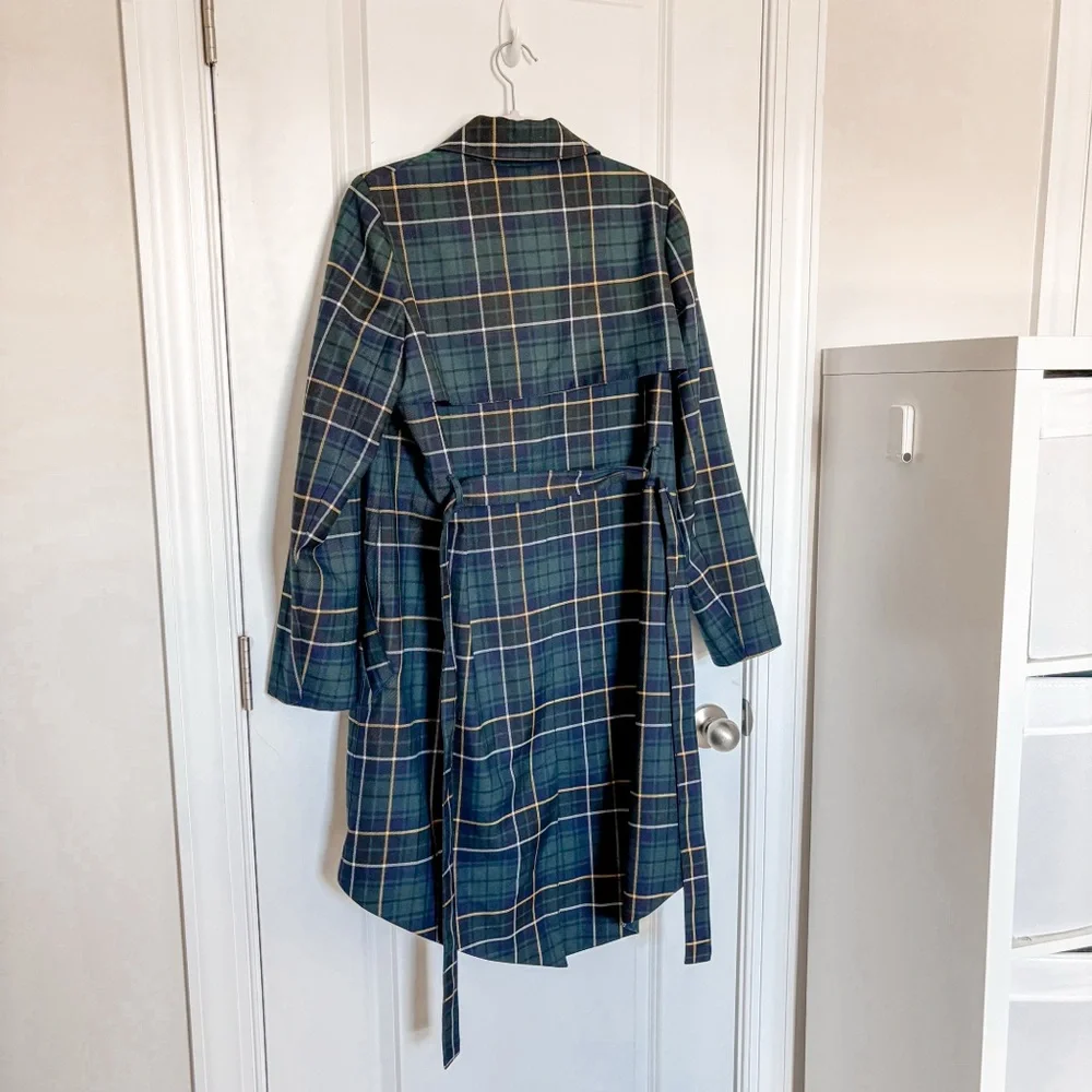 J. Crew Collection Green Navy Tartan Plaid Classic Belted Wool Blend Trench Coat